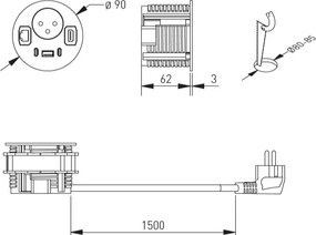 Priză încorporabilă în blat Rondo GTV, 1 priză Schuko, 1 x USB A, 2 x USB C, HDMI, RJ45, alb, D:90 mm D:90 mm, Aluminiu/Plastic, Alb