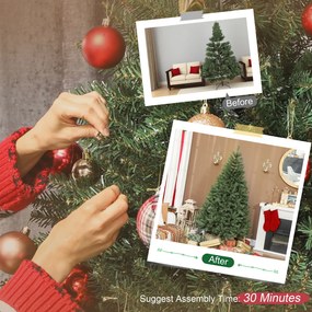 HOMCOM Brad Artificial de Crăciun de 180 cm, Brad de Crăciun Fals cu Ramuri Dense pe Balama, Bază Metalică Pliabilă, Structură pe Secțiuni Ușor de Asamblat, Verde | Aosom Romania