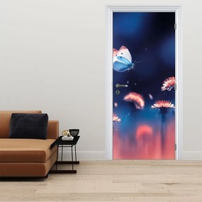 Fototapet pentru ușă - Păpădii cu fluture albastru (95x205cm)