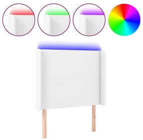 vidaXL Tăblie de pat cu LED, alb, 83x16x118/128 cm, piele ecologică