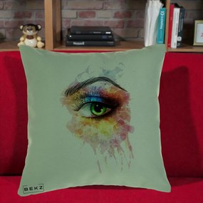 Perna Decorativa Ochi Verde Acuarela, 40x40 cm, Verde, Husa Detasabila, Perna Inclusa, BEKZ®
