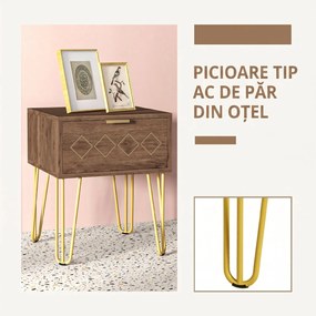 HOMCOM Noptiere Moderne Set 2 Bucati din PAL si Otel cu Sertar, 39.5x41x49 cm, Maro | Aosom Romania