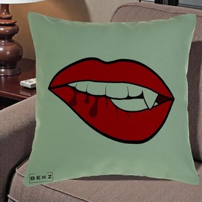 Perna Decorativa Vampire Lips Halloween, 40x40 cm, Verde, Husa Detasabila, Perna Inclusa, BEKZ®