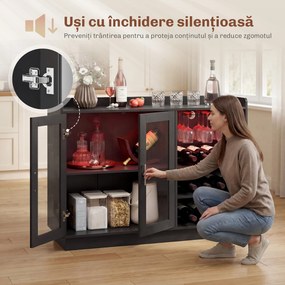 HOMCOM Dulap Port-Sticle cu Lumini LED RGB și Suport pentru 12 Sticle, Dulap pentru Vinuri cu Raft Reglabil și Uși cu Închidere Lentă din Sticlă pentru Casă, Bucătărie și Sufragerie, Negru | Aosom Romania