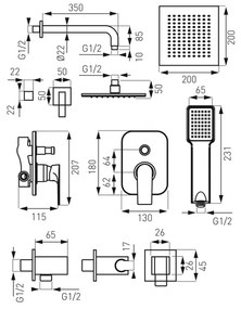 Sistem dus incastrat Ferro Square, crom - SET-SQ1-P