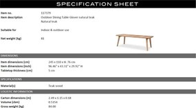 Masa design LUX Glover Natural Teak, 245x110cm