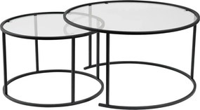 Set 2 masute cafea AURUM, transparent/negru, sticla/metal