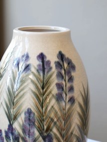 Vaza din ceramica, crem, cu motive florale, H25.5/D16.5cm