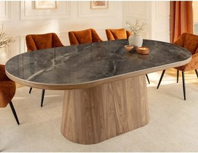 Masa ovala, Ceramica Gri, Furnir Nuc, UNIQUE 200cm A-46380 VC