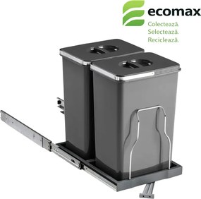 Cos gunoi incorporabil Patty 45 Automatic Ecomax, colectare selectiva, gri antracit, 2 x 20 l Polipropilena Metal, 450 mm, L:305 mm; A:470 mm; H:460