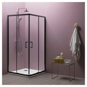 Cabina de dus patrata cu usi glisante Kolpasan Eco Quat 90x90 negru, 185 cm inaltime