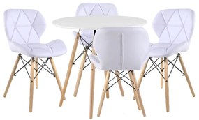 Set Masa Rotunda Fixa Linda 90 Cm Si 4 Scaune Bucatarie/Dining Kross Albe Piele Ecologica