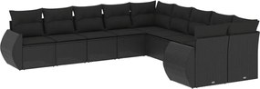 vidaXL Set canapele de grădină cu perne, 10 piese, negru, poliratan