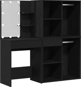 vidaXL Set masă de machiaj cu LED Stejar Negru 140 x 40 x 140 cm