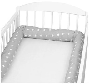 Set 2 aparatori laterale multifunctionale tip rulou pentru patut 120x60 cm Kidizi Grey Stars, husa detasabila, diametru 10 cm