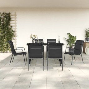 vidaXL Set mobilier de grădină, 7 piese, negru, oțel și textilenă