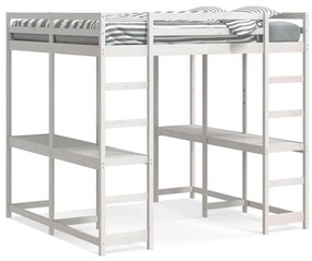 3284228 vidaXL Cadru pat supraetajat cu birou/scară, alb, 200x200 cm, lemn pin