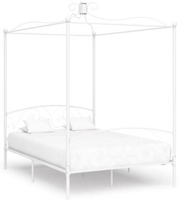Cadru de pat cu baldachin, alb, 140 x 200 cm, metal Alb, 140 x 200 cm