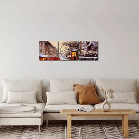 Tablou - Pictură oraș iarna (cu ceas) (90x30 cm)