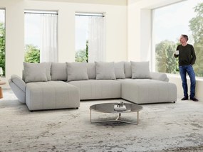 Colțar extensibil dumonde cu ladă de depozitare si sezut confortabil din spuma high-density, Berlin U Euphoria Dove 380x180 cm