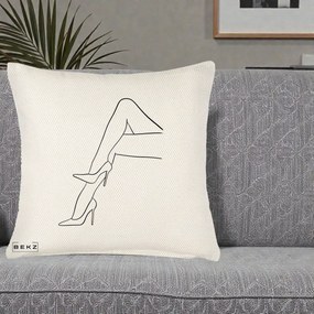 Perna Decorativa Picioare cu Tocuri Line Art, 40x40 cm, Crem Reliefat, Husa Detasabila, Perna Inclusa, BEKZ®