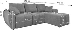 Coltar extensibil de colt SEVIO, gri inchis, reversibil, 246x145 cm + 2 perne GRATUIT