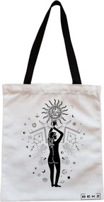 Sacosa de Panza pentru Cumparaturi, Geanta Tote, model Conexiune Solara, Cu fermoar, 38x34.5 cm, Alba, BEKZ®