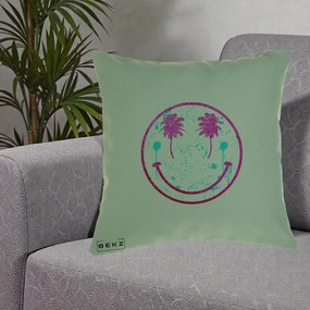 Perna Decorativa Smiley Face Tropical Glitter Roz, 40x40 cm, Verde, Husa Detasabila, Perna Inclusa, BEKZ®