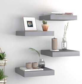 vidaXL Rafturi de perete, 4 buc., gri, 23 x 23,5 x 3,8 cm, MDF