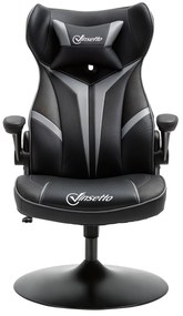 Vinsetto Scaun gamer scaun de joc gaming pivotant la 360° ergonomic înălțime reglabilă brațe rabatabile pernă tăiere incluse înveliș similicuir 67 x 70 x 106-112 cm gri deschis și negru | Aosom Romania