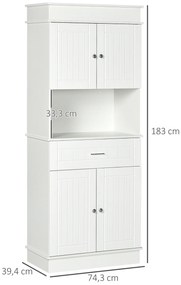 HOMCOM Bufetă de Bucătărie Aramărie de Bucătărie contemporană Multi-Rangement 4 Uși sertar Glisant și Blat de Lucru dim. 74L x 39l x 183H cm Lemn Alb | Aosom Romania
