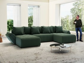 Colțar extensibil dumonde cu ladă de depozitare si sezut confortabil din spuma high-density, Berlin U Ambience Green 380x180 cm