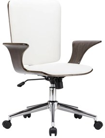 283133 vidaXL Scaun de birou rotativ, alb, piele ecologică și lemn curbat