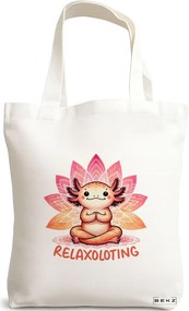 Sacosa de Panza pentru Cumparaturi, Geanta Tote Yoga Relaxoloting, 38x34.5 cm, Alba, BEKZ®
