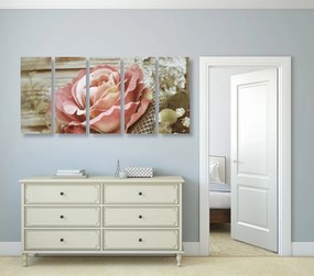 Tablou 5-piese trandafir vintage elegant
