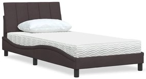 vidaXL Pat cu saltea, maro închis, 100x200 cm, textil