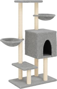 vidaXL Ansamblu pisici cu stâlpi de zgâriat, gri deschis, 117cm, sisal