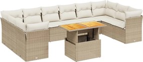 vidaXL Set canapele de grădină cu perne, 11 piese, bej, poliratan