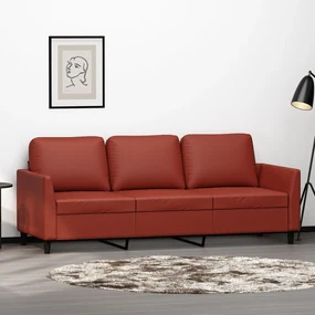 348927 vidaXL Canapea cu 3 locuri, roșu vin, 180 cm, piele ecologică