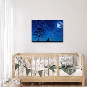 Tablou pe sticlă - Lupul urlând la lună (70x50 cm)