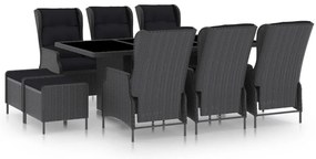 vidaXL Set mobilier exterior cu perne, 9 piese, gri închis, poliratan