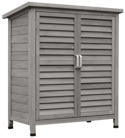 Outsunny Remiză de grădină pentru unelte, pe picioare, cu uși obloane și acoperiș bitum, din brad, 87x46,5x96,5 cm, gri | Aosom Romania