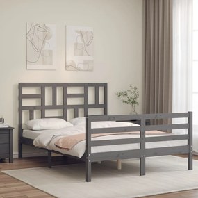 3194893 vidaXL Cadru de pat cu tăblie, gri, 120x200 cm, lemn masiv