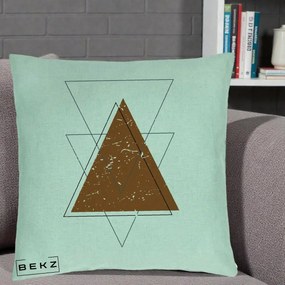 Perna Decorativa Geometric Triunghiuri Sacred, 40x40 cm, Verde Menta, Husa Detasabila, Perna Inclusa, BEKZ®