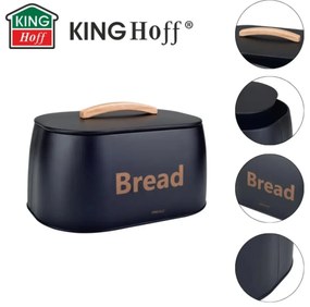 Cutie pentru pâine din metal cu mâner din lemn, 34×24×18.5 cm, neagră, KINGHoff KH-1946