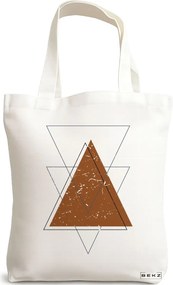 Sacosa de Panza pentru Cumparaturi, Geanta Tote, model Triangles art, 38x34.5 cm, Alba, BEKZ®
