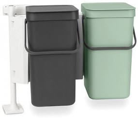 Coș de gunoi Brabantia Sort&amp;Go 2x12L pentru colectare separată, Gri închis și Verde Jade 1005513