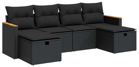 3325940 vidaXL Set mobilier de grădină cu perne, 6 piese, negru, poliratan