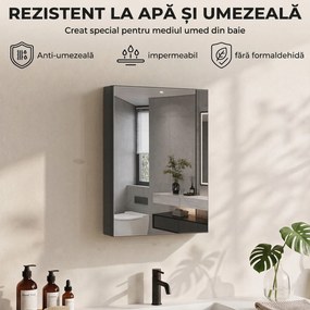 HOMCOM Dulap de baie cu oglindă, raft reglabil, panou multifuncțional, negru | Aosom Romania