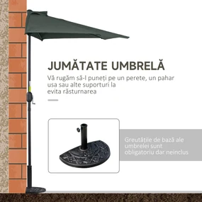 Outsunny Umbrelă Semicirculară Perete Grădină Deschidere Manivela Poliester Gri 269x138x236cm | Aosom Romania
